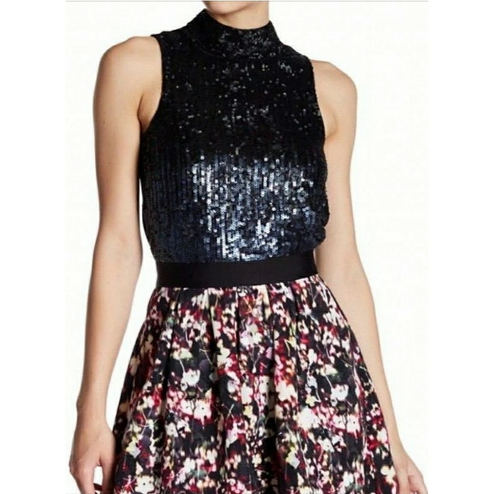 French Connection Ombre Sequin Mock Neck Top Black - Picture 2 of 9